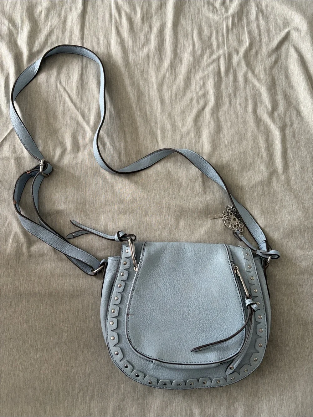 Jessica Simpson Light Blue Studded Saddle Crossbody Bag